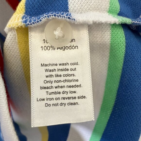 Maximum Rex Blue, Red, Green, & Yellow & White Striped Short Sleeve Polo Shirt - Picture 4 of 4